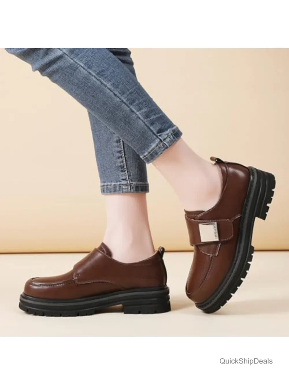 Chunky Platform Loafers for Women Slip On Faux Leather Oxford Shoes
